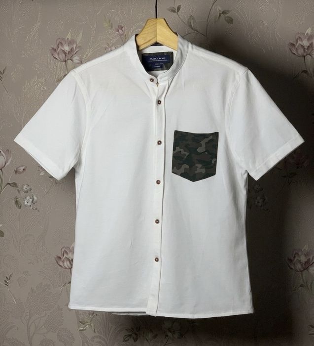 Рубашка ZARA MAN с коротким рукавом и воротником-стойкой (M, Slim Fit)