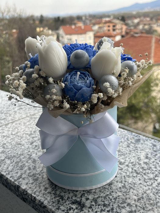 Ръчно изработени соеви свещи цветя в кутия