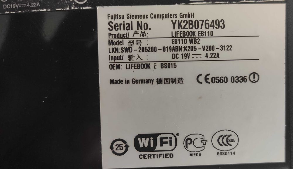 Лаптоп Fujitsu Siemens LIFEBOOK E8110 за части