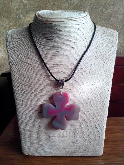 colier cu pandantiv mare agata striata,boho chic