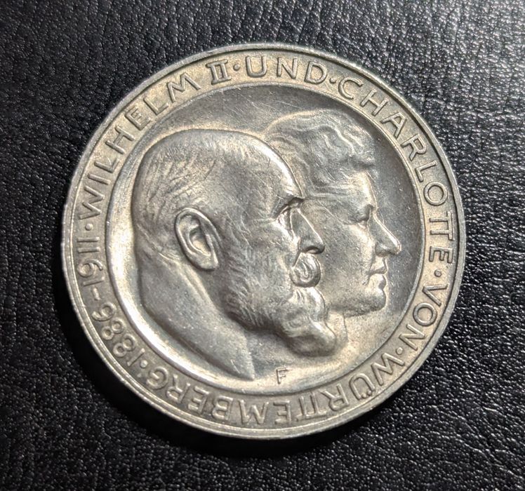 Серебряная монета 3 марки 1911