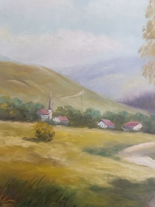 Стара маслена картина "Пейзаж с брези" – 78х59 см | Подписана