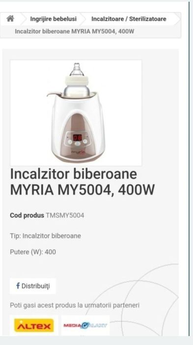 Incalzitor rapid biberoane Myria