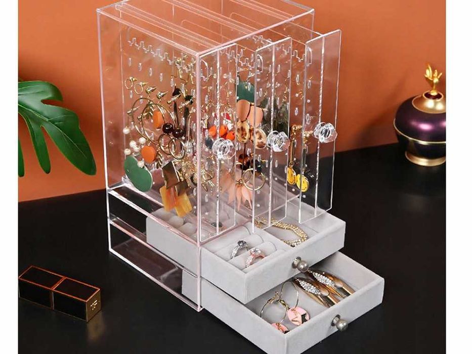 Organizator bijuterii elegant cu sertare si suport de expunere catifea