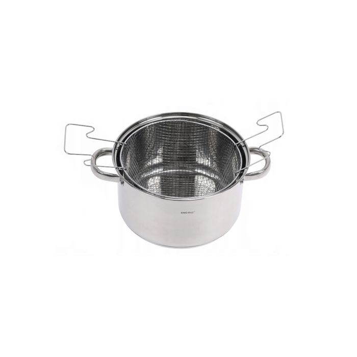 Oala din inox cu sita-cos pentru prajit, cu capac sticla, 24 cm 5.5l