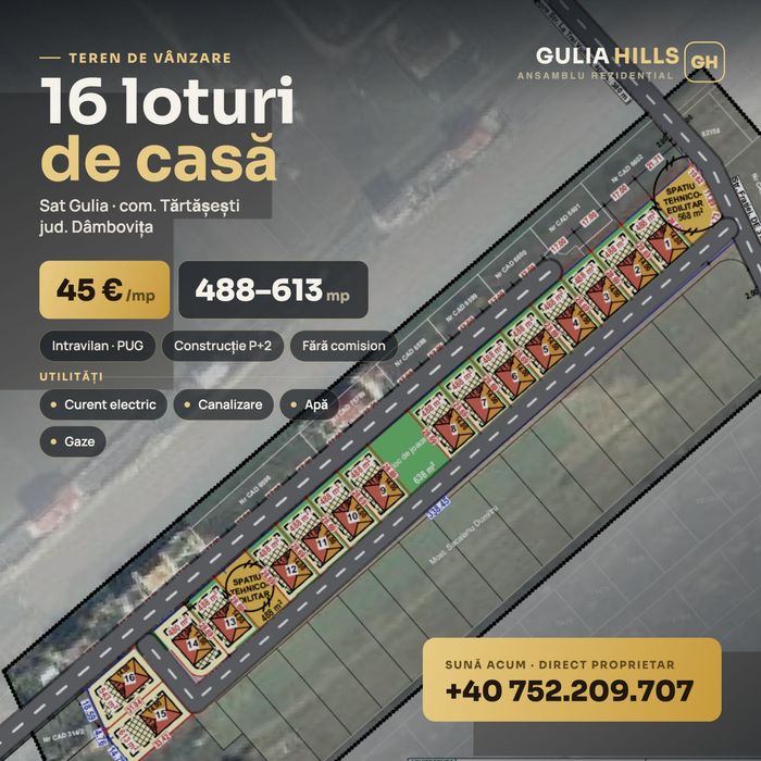 Teren de casă Tărtășești - 16 loturi, 45€/mp, toate utilitățile