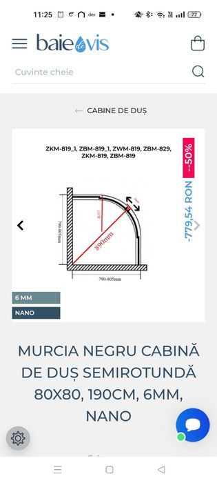 Cabină de duș semirotundă 80*80, neagră