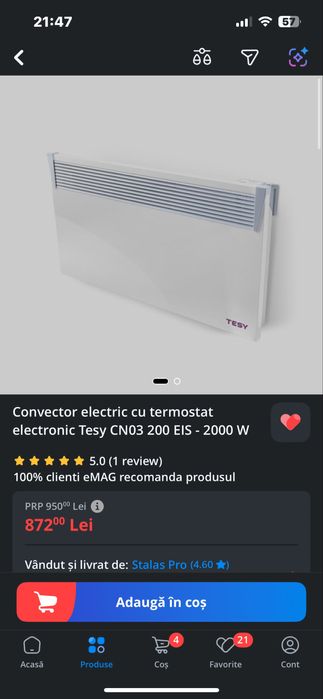 Convector electric cu termostat