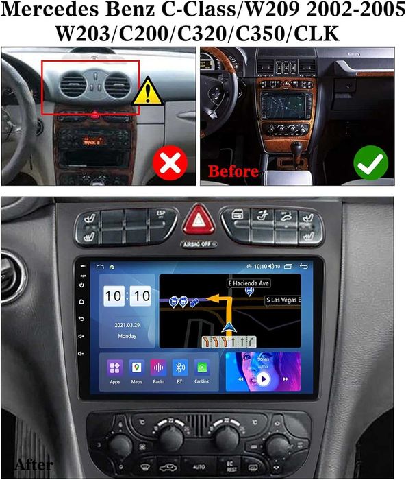 Мултимедия Двоен дин Android  Mercedes C W203 C220 CLK W209 Навигация