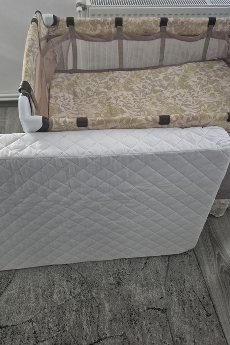 Pătuț pliabil Krausman + Saltea nouă cu husă detașabilă din cocos 12cm