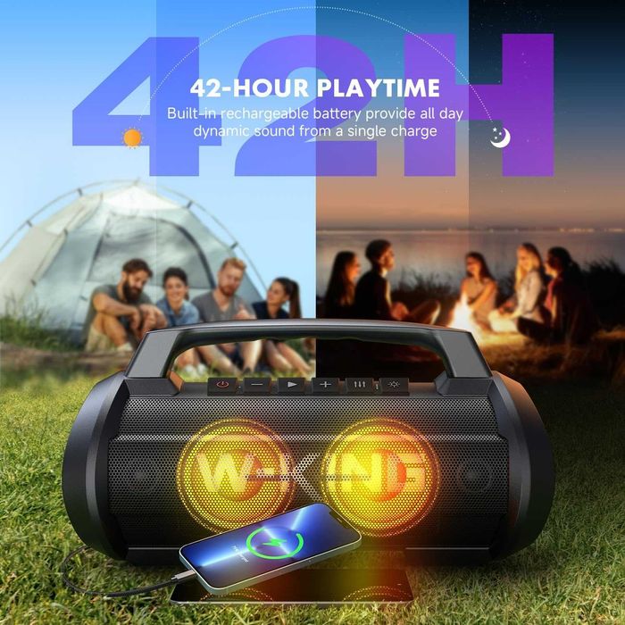 Bluetooth Колонка W-KING, 70 W RMS (120 W Peak), Super Bass, LED Осветление