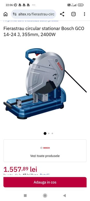 Fierastrau circular stationar Bosch GCO 14-24 J, 355mm, 2400W
Fii primul care evalueaza acest produs