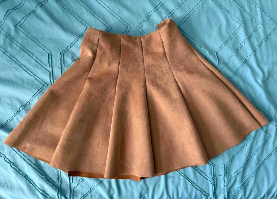 Велурена плисирана пола Tally Weijl S camel/beige