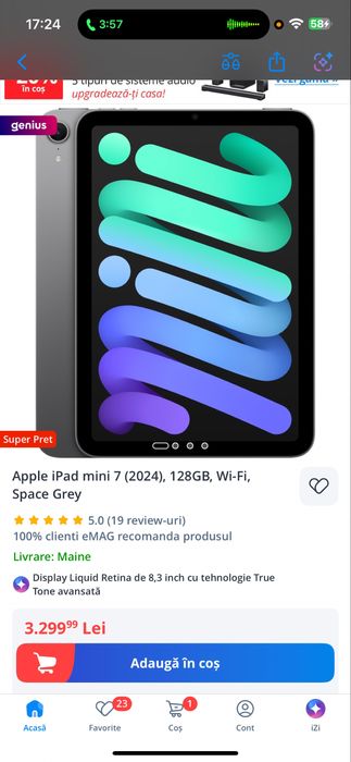 Ipad Mini - A17 Pro - 128 GB, stare EXCELENTA
