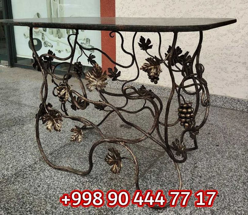 Стол Металл Ковка виноград лоза + гранит бронза - KOVKA STOL UZUM POYA