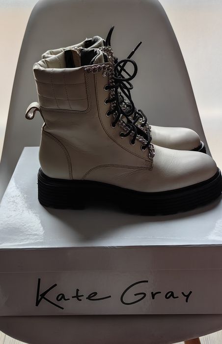 сиви кожени боти Kate Grey