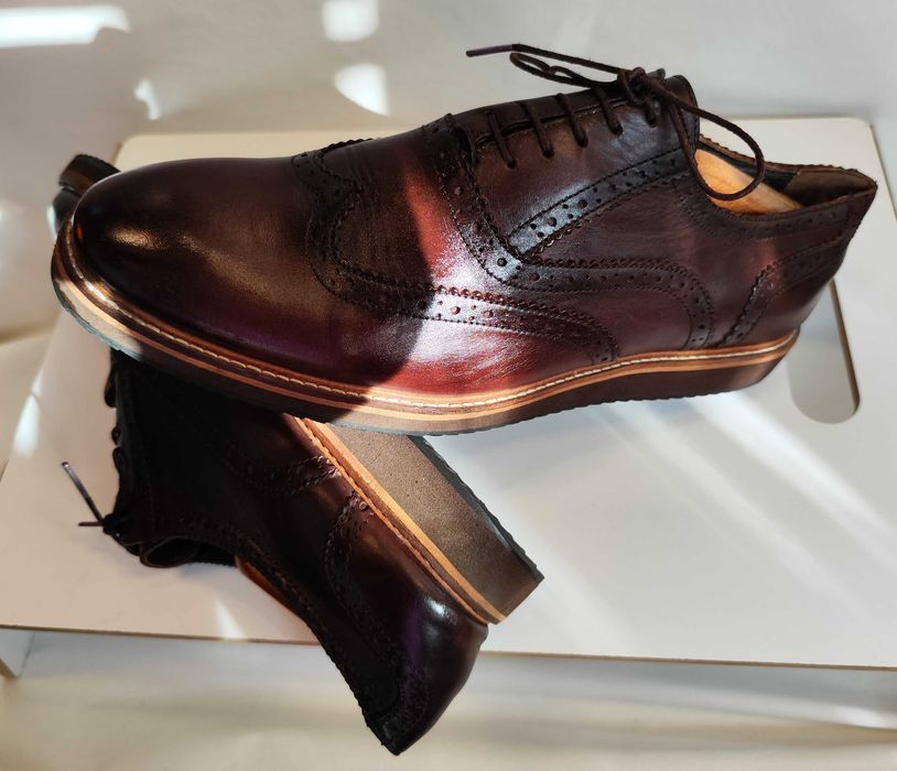 Pantofi oxford 42 smart casual brogue Lav Artigianale piele naturala moale maro