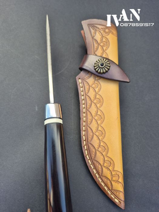 Японски ловен нож-дамаска стомана-VG10-кожена кания