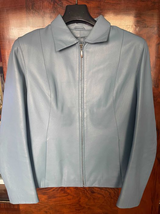 Jacheta piele naturala bleu