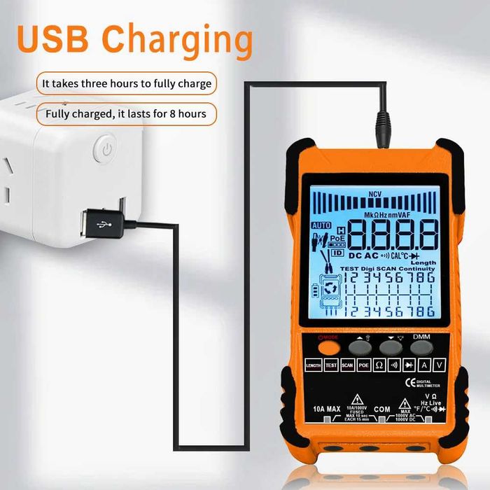 Tester Profesional de Cabluri K618 cu Ecran LCD, Detectare POE, Măsurare Lungime și Funcție Multimetru