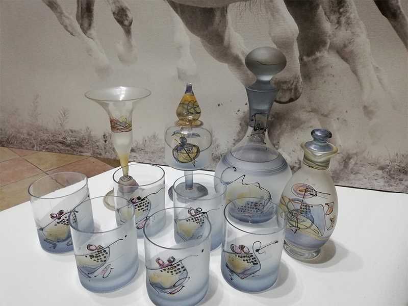 Set 10 piese sticla pictata manual  - nuante albastrui - Ion Art