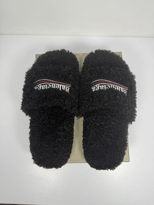 Papuci Balenciaga Furry Slide Black