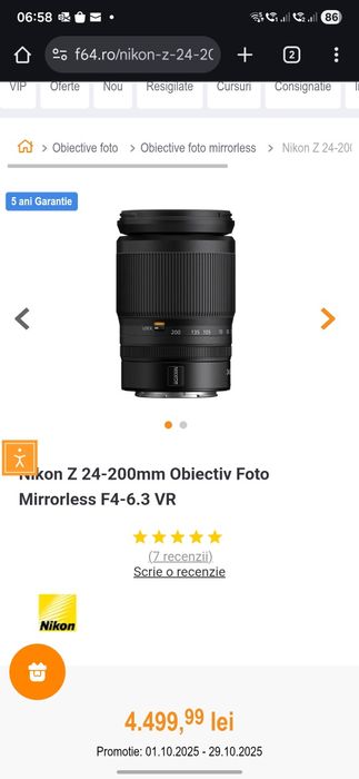 Nikon Z 24-200mm f/4-6.3 VR obiectiv mirrorless