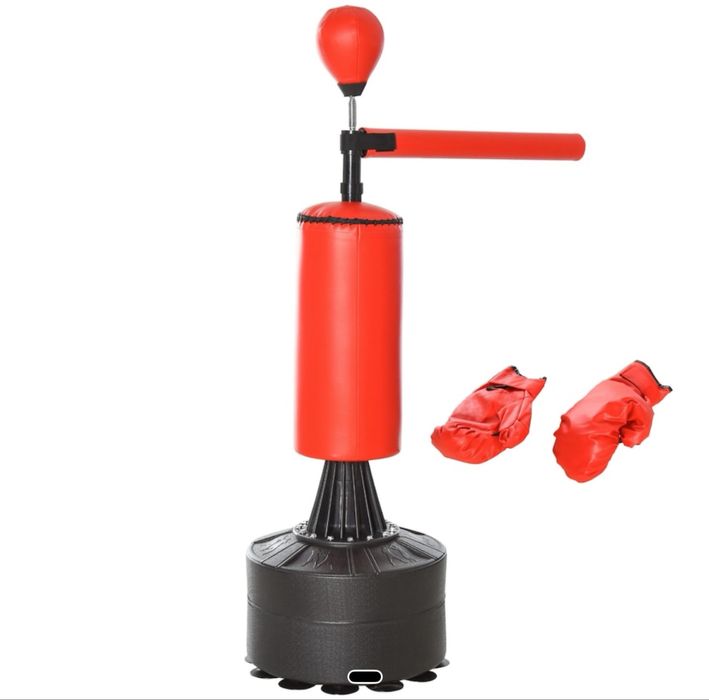 Set sac de box HOMCOM cu punching ball si bara de rotatie, reglabil, negru/rosu, 88x48x155-205cm