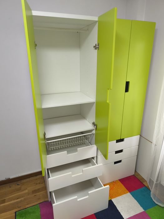Set mobilier complet copii dulap dormitor Stuva Ikea alb verde