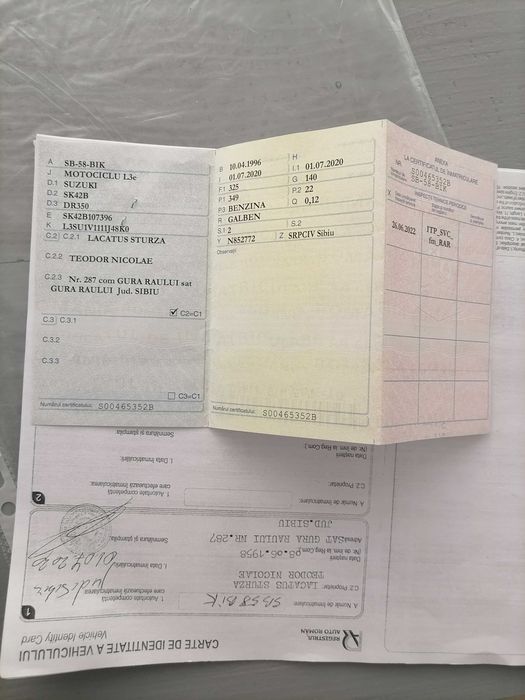 Suzuki dr 350 înscrisă în circulație
