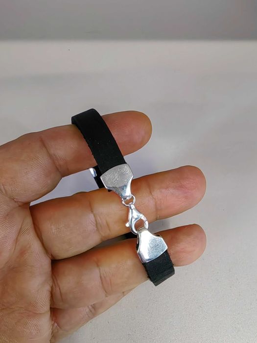 Мъжка сребърна гривна, гривнакожа със сребро, подарък за мъж