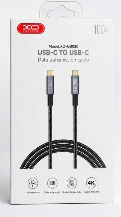 Cablu USB-C la USB-C , 100W, 1m – Încărcare Rapidă și Transfer de Date 4K