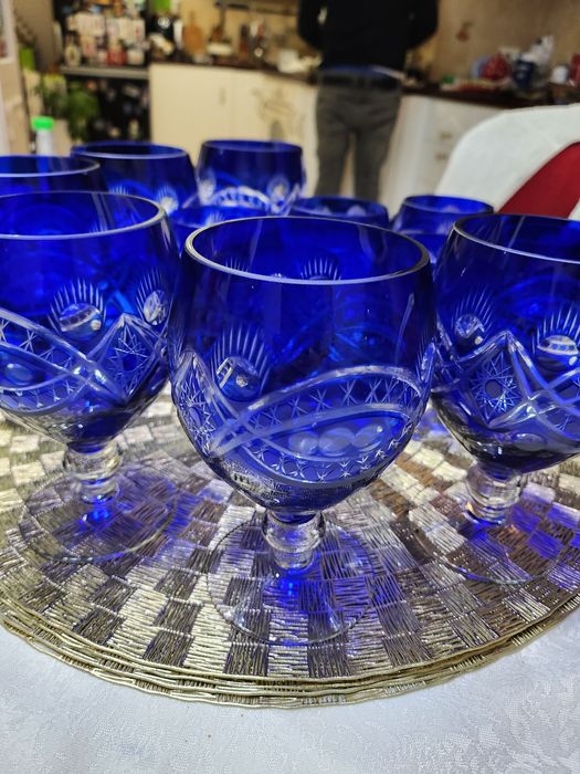 Комплект Кобалтово кристални чаши Bohemian