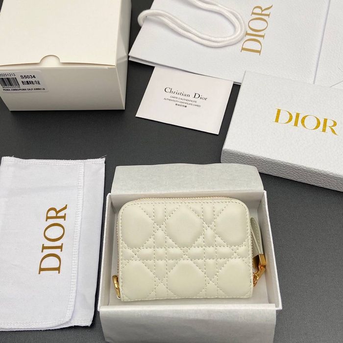 Christian Dior Caro Zipped Coin Wallet – White