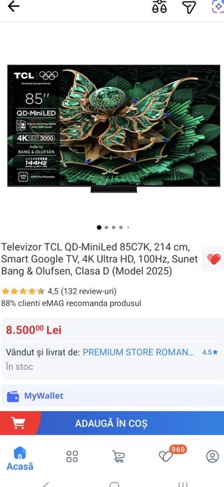 Vand Tv Nou TCL Qled Miniled 85 C7K 215 cm 2025 5 ani garantie