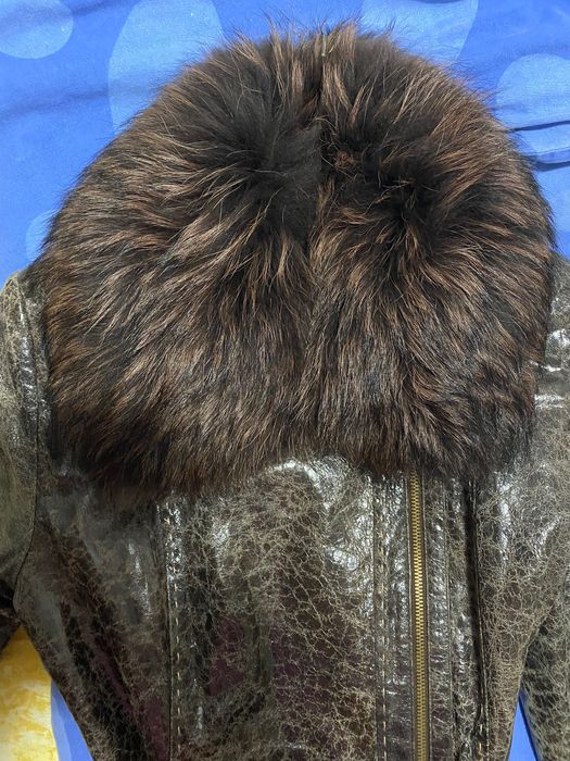Haină  piele cu guler vulpe/M-L