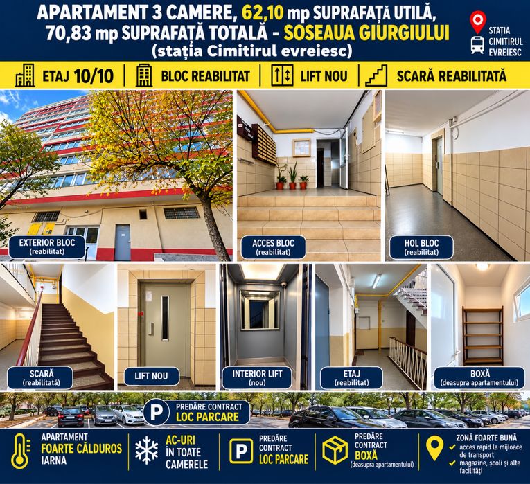 Apartament 3 camere, complet mobilat și utilat, parcare și boxă – Șoseaua Giurgiului, Sector 4