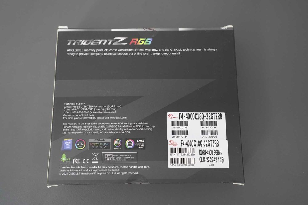 G.Skill TridentZ RGB - 4 x 8GB (32GB) RGP DDR 4 RAM памет на 4000 MHz