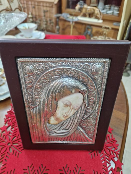 Страхотна антикварна гръцка сребърна икона