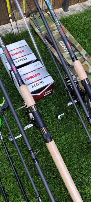 Set 2 Lansete Feeder Carbon Black Fox 3,90m,2 Mulinete X 6000,Geanta,Senzori,Suporți,Fir+2 Monturi+Matrita