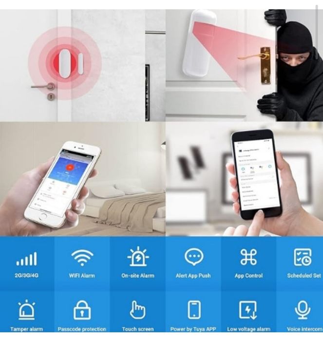 Sistem de alarma anti-furt WIFI+GSM 4G cu aplicatia Tuya Smart, wirele