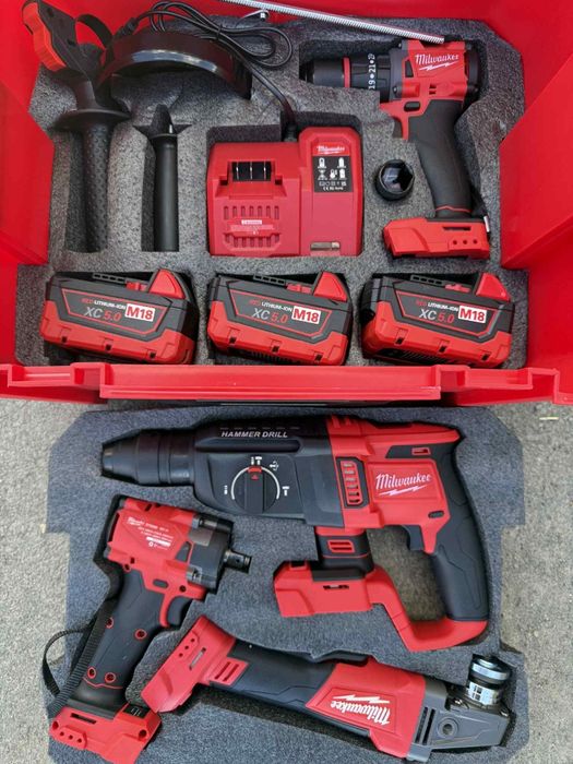 ТОП Оферта! Професионален Комплект Milwaukee M18 (4 Инструмента + 3 x
