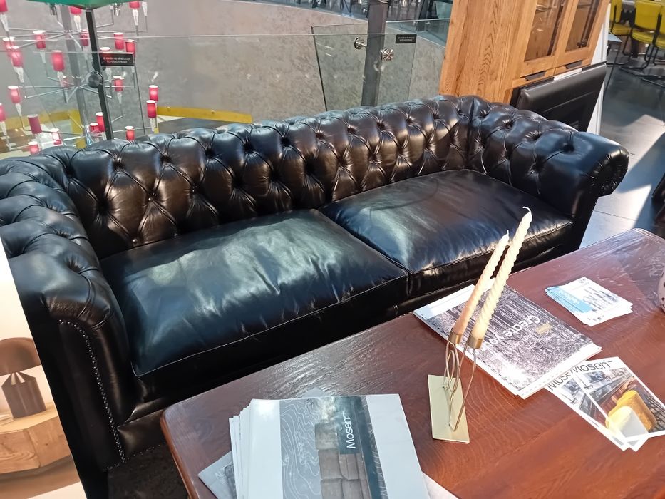Canapea Chesterfield piele naturala lucioasa 2.4m