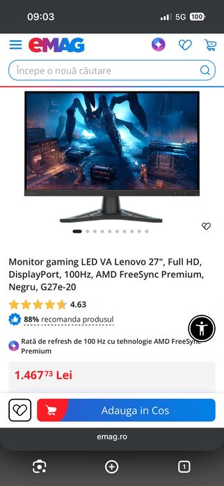 Monitor gaming Lenovo G27e-20
