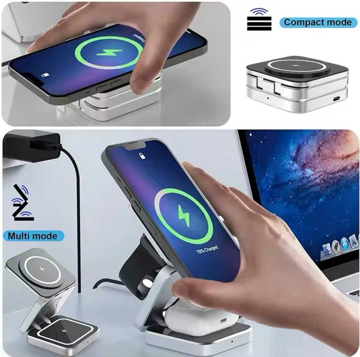 3in1 Безжична стойка за зареждане 30W за iPhone, Airpods и Apple Watch