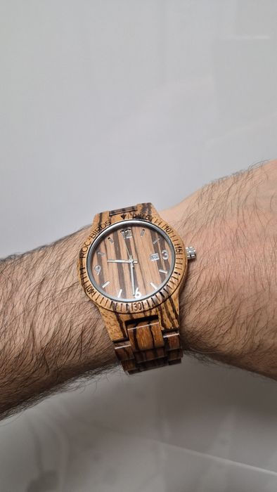 Ceas lemn Zebra, data, quartz