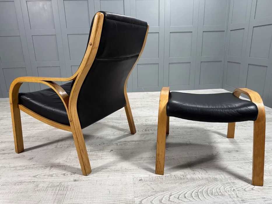 Скандинавско кожено кресло с табуретка Д1033-Д