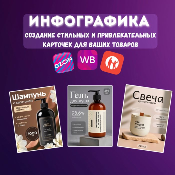 Инфографика,дизаин, создание карточек для товаров на маркетплейсах