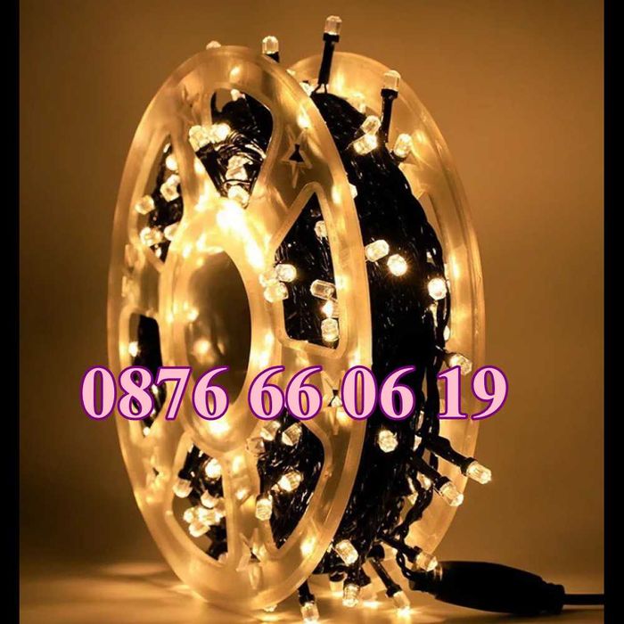 Коледни лампички 50 метра на макара, синя светлина, водоустойчиви