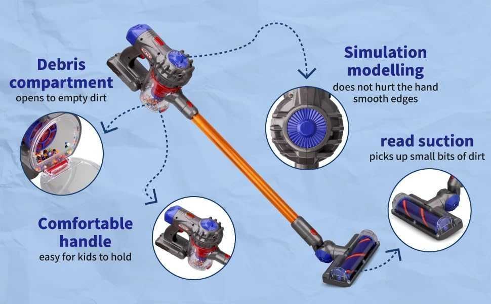 Aspirator de jucarie pentru copii, Aspiratie reala, Fara fir
